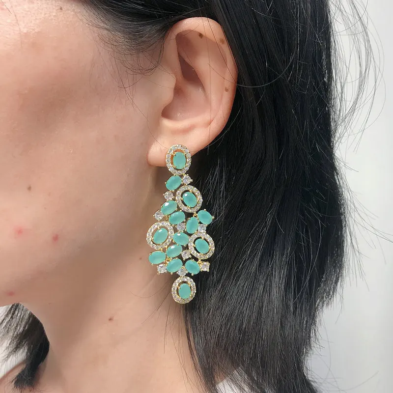 Bilincolor Green Cubic Zircon Big Wedding Earring for Women