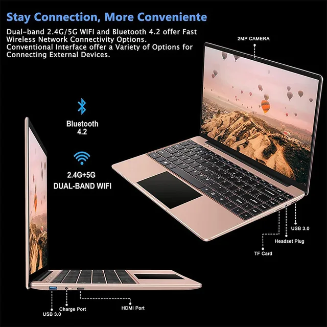 WOZIFAN-PC portable ultraléger avec écran de 14 pouces, Windows, Intel, SSD  de 128 Go, 6 000 Go, 1 To, 5000mAh, 1080 FHD, 2.4G + 5G, Wi-Fi, HDMI, doré  - AliExpress