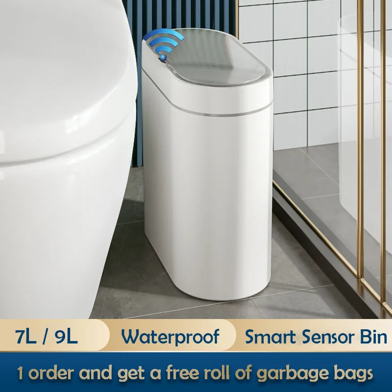 

7/9L Automatic Sensor Trash Can Waterproof Intelligent Bathroom Toilet Wastebasket Bin Smart Kitchen Baskets Garbage Dustbin