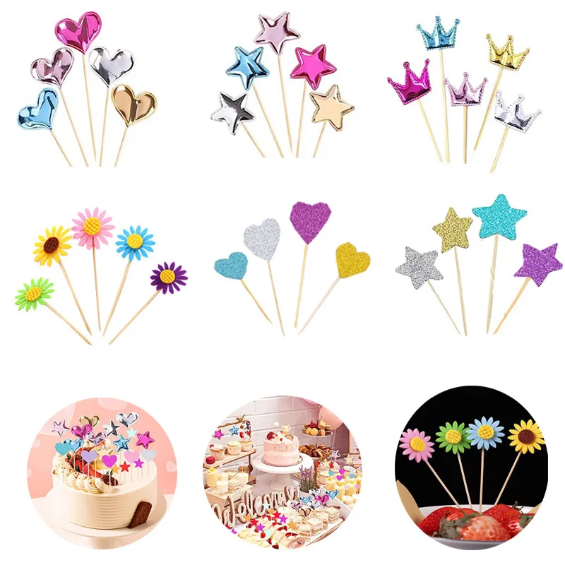 

30 stars love shaped crown flower shaped cake hats favorite party supplies Decoration Happy Birthday Cupcake hats