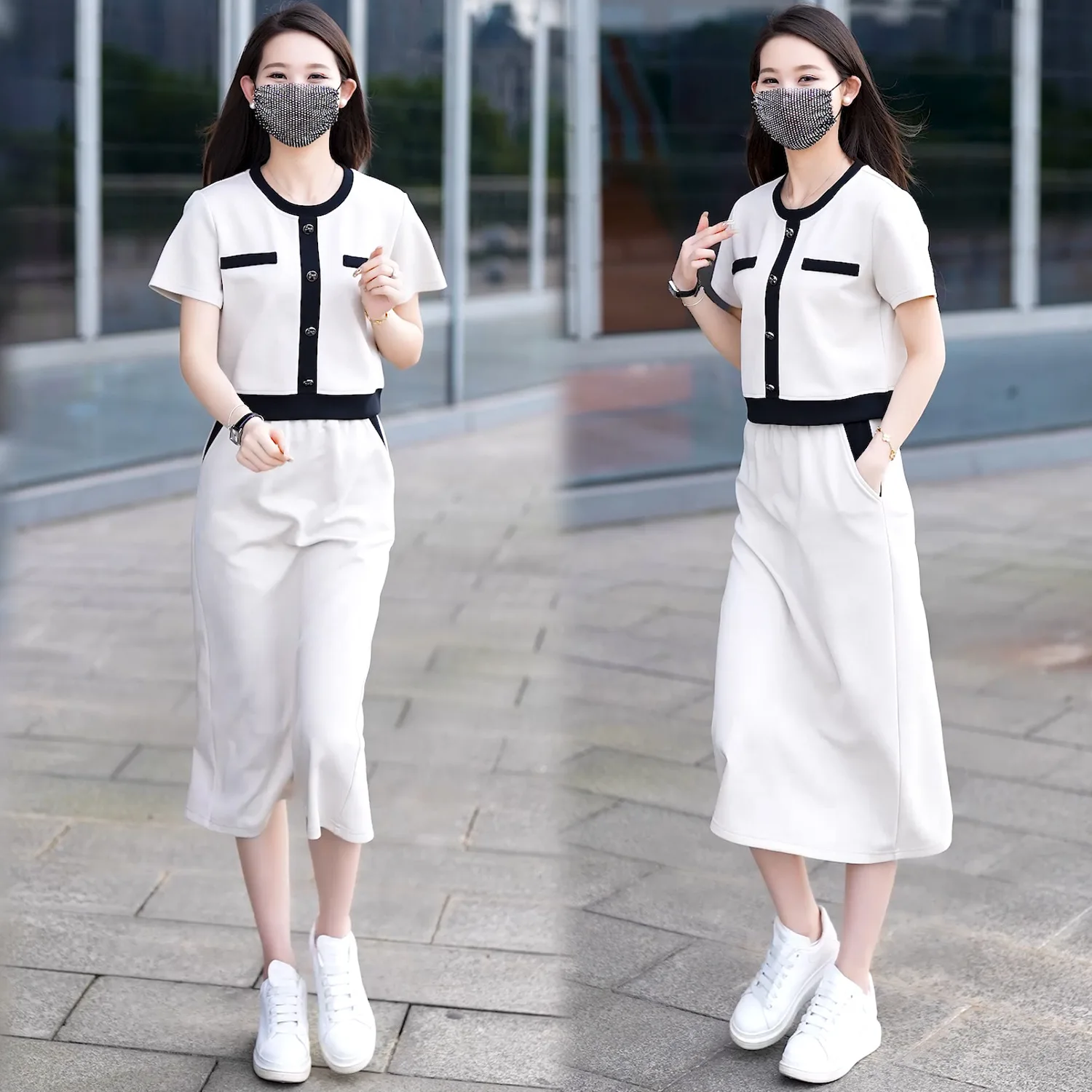Bust Skirt Set Women's Summer New Small Fragrant Style Fashion Foreign Style Loose Age Reduction Dress Two-piece Set