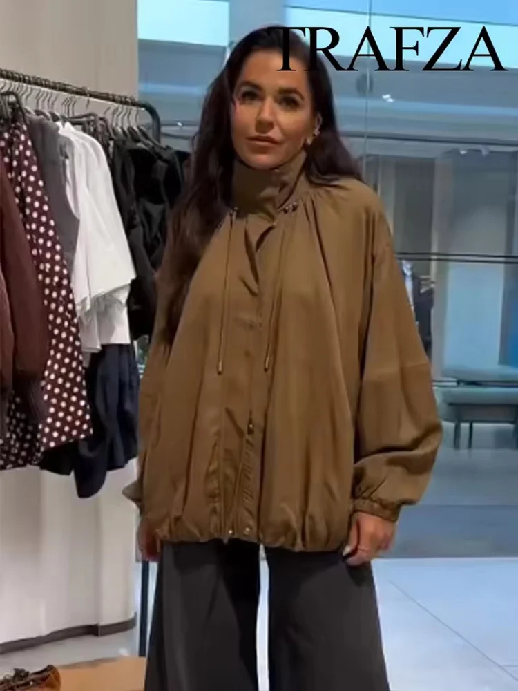 Women Jacket 2025 New Autumn Winter Fashion Laple Long Sleeve Zipper Loose Coat Elegant Female High Street Outerwear ﻿