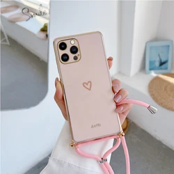 Love Heart Crossbody Lanyard Strap Phone Case Cover - 6 Plus 6S Plus (Pink)
