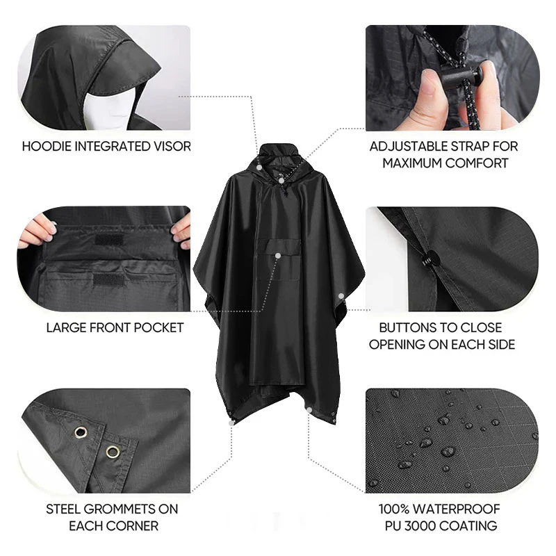 3 In 1 Outdoor Military Raincoat Poncho for Men Women