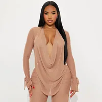 Daisy Mesh Long Sleeves Deep V-neck Pant Set 33