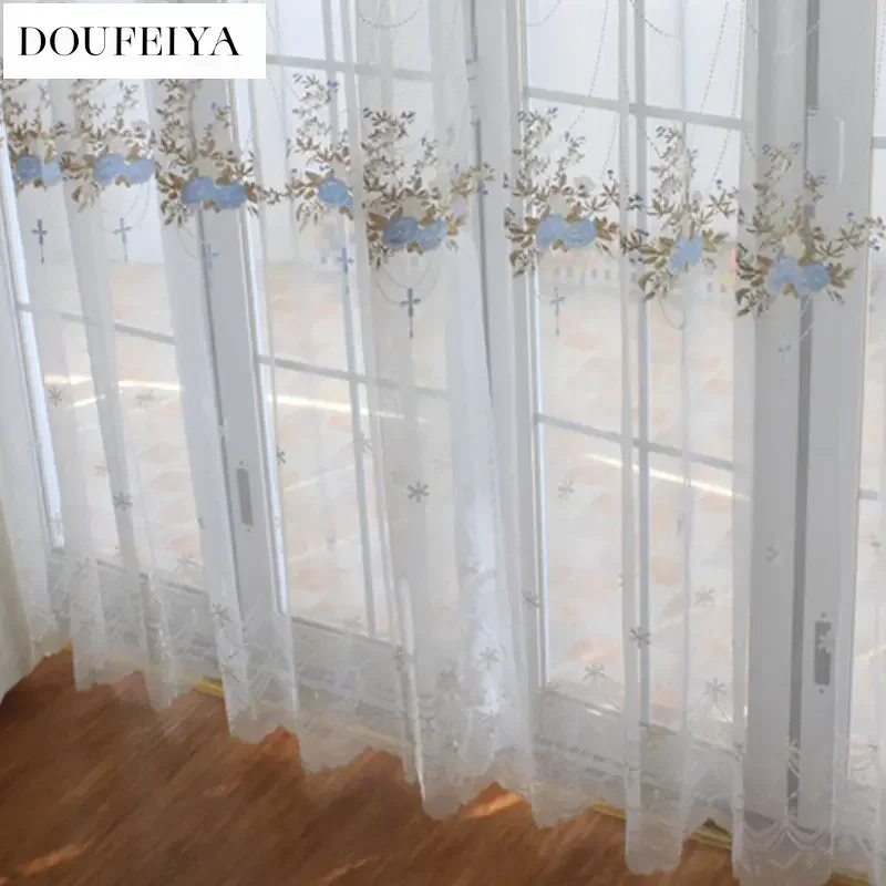Tulle Sheer Curtains Living Room Lace Embroidered Romantic Princess Window Screen Kitchen European Embroider sheer curtains window curtains decor curtains embroidered curtains lace curtains window screen