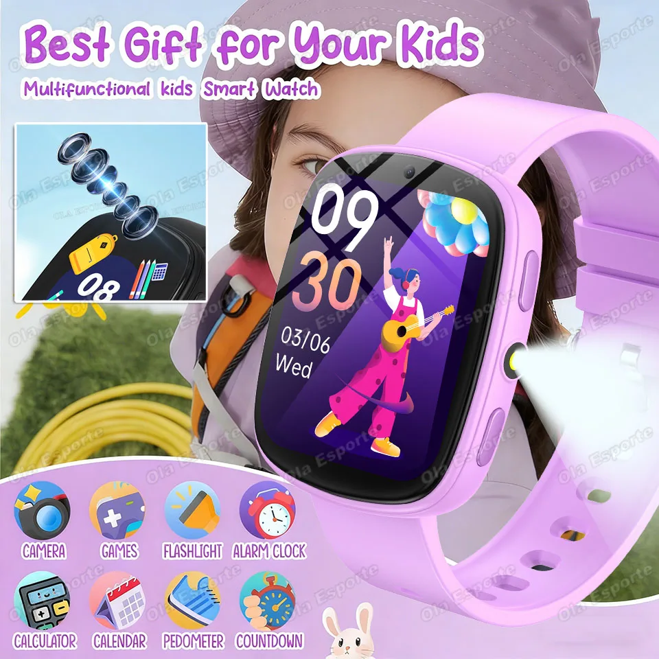 2026 Kids Games Smartwatch 1.83''HD Screen Camera Interesting Games Sleep Monitoring Alarm Clock Calculator Children Watch Gifts 1