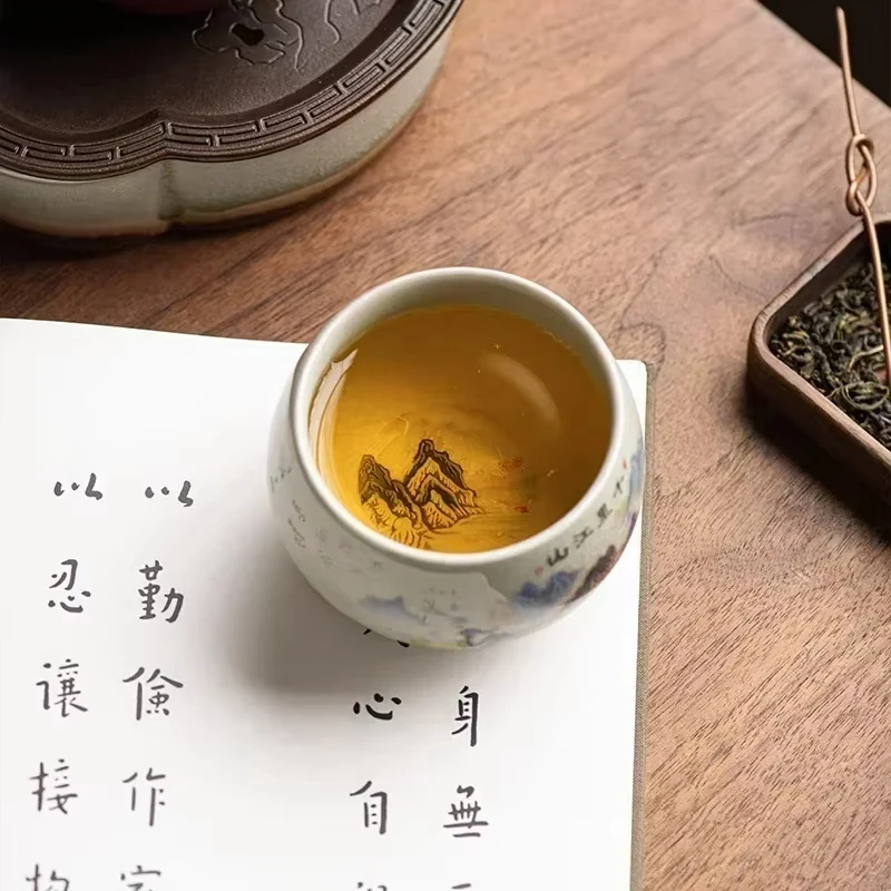 Tea Cup 1PC Exquisite Ice Crack Glaze Ceramic Hand-painted Porcelain Master Cup Accessories