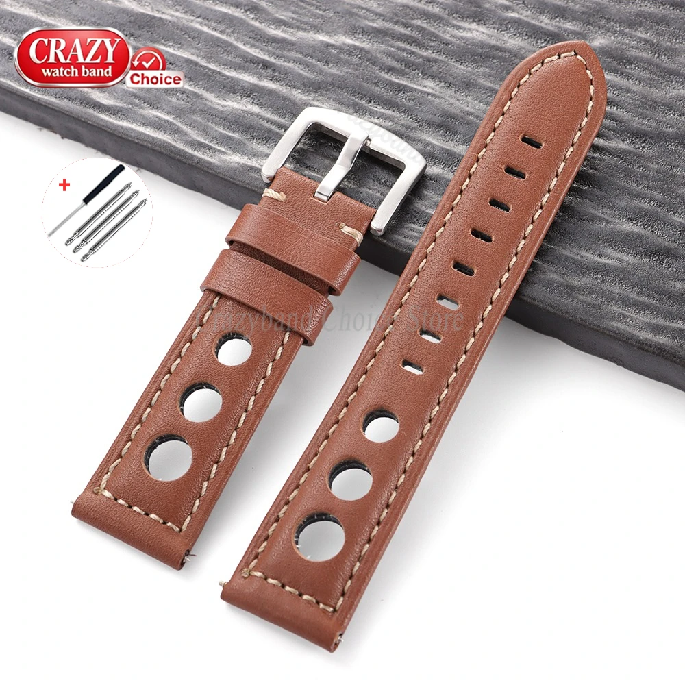 Vintage Brown Cowhide Leather Watch Strap with Pin Buckle - Unisex Wrist Band
