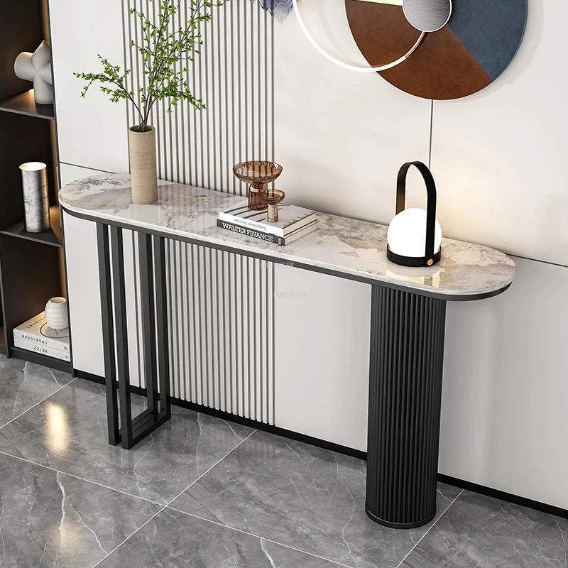 

Light Luxury Slate Entrance Console Tables Italian Living Room Home Corridor Curved Porch Cabinet Modern Living Room Furniture