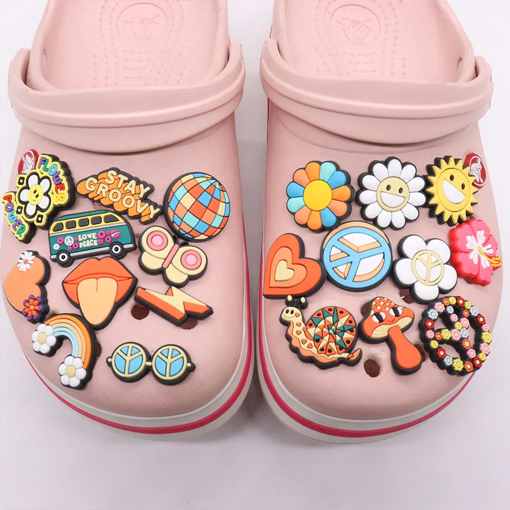 

50Pcs PVC Garden Shoe Accessories Rainbow Daisy Sun Mushroom Shoe Decorations Fit Croc Jibz Charm Boys Girls Party Present