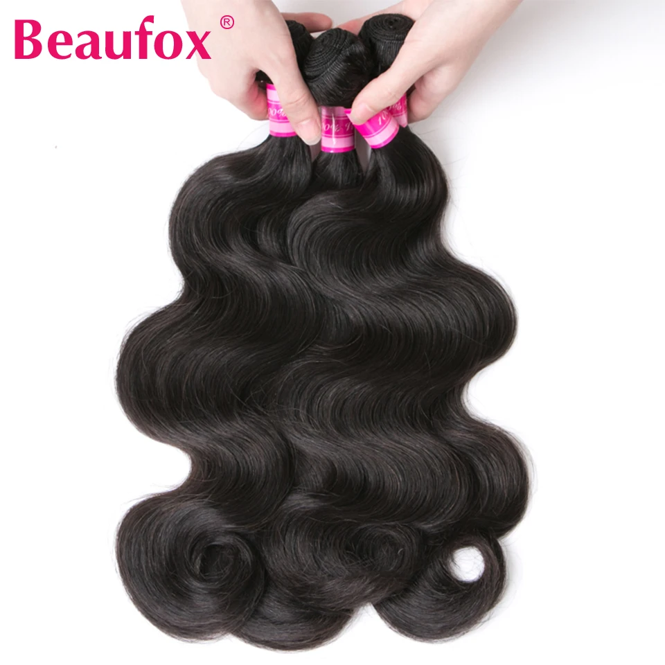 Beaufox Body Wave Bundles Brazilian Hair Weave Bundles 1/3/4 PCS Human Hair Bundles Natural /Jet Black 8-30"Remy Hair Extensions 4