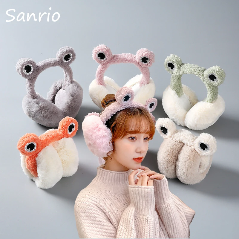 

Sanrio Keroppi Kawaii Plush Warm Ear Muffs Cartoon Cute Foldable Windproof Ear Warmers Winter Outdoor Skiing Coldproof Earmuffs