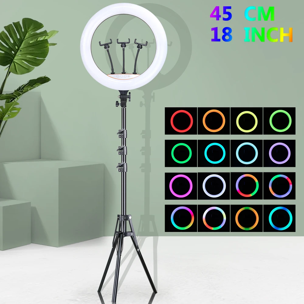 

45cm LED Ring Light 18 Inch Profissional Photography Lighting Dimmable Selfie Lamp with Tripod Stand Phone Holder for Video Live