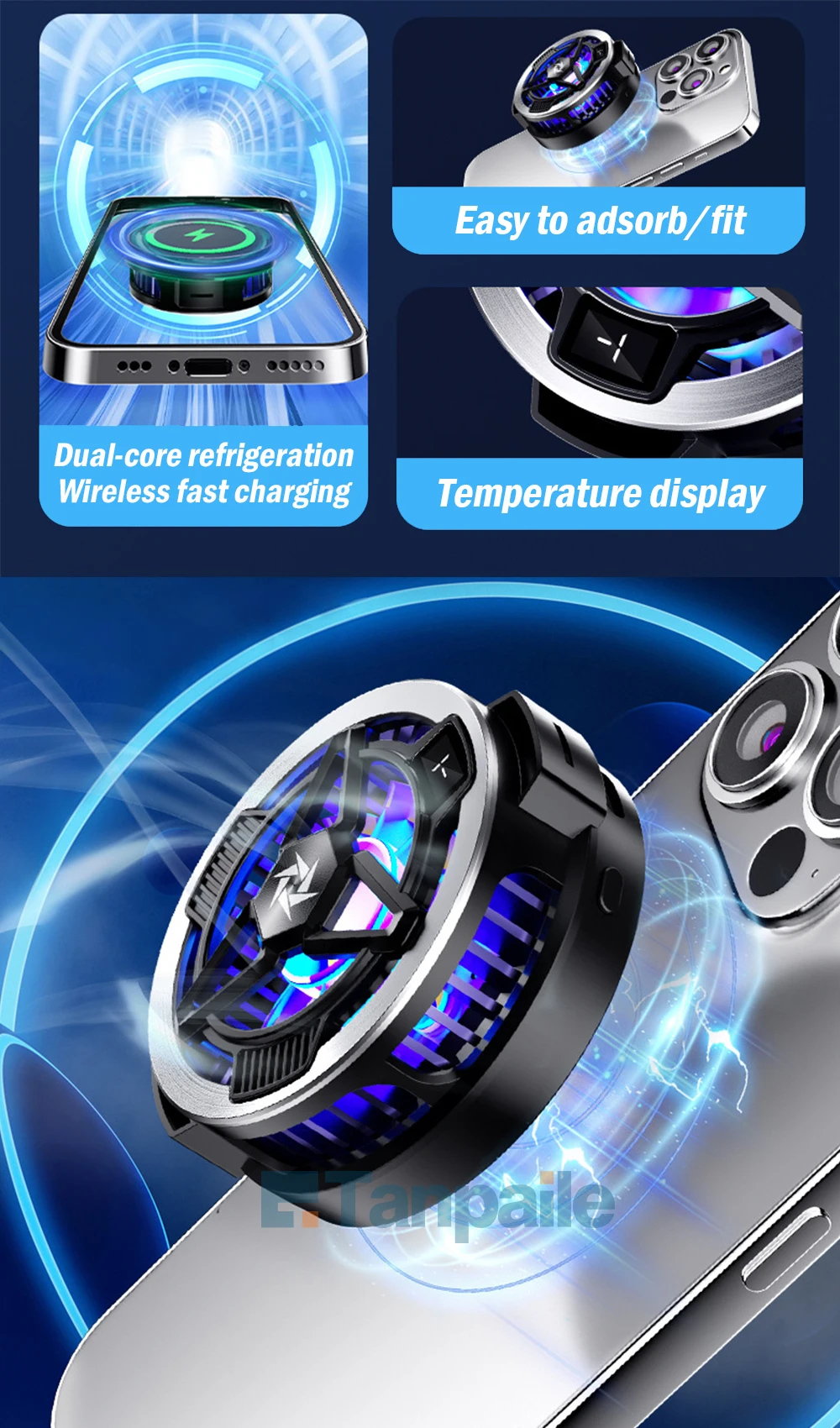 15W Magsafe Magnetic Semiconductor Cooler Phone Radiator Mini Cooling Fan Wireless fast charging for iPhone  xiaomi,Tablets