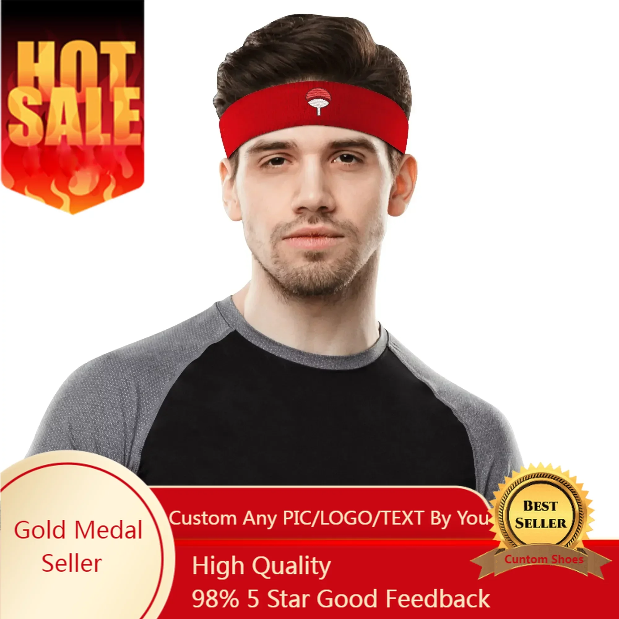 Uchiha LOGO Embroidered Sports Headband Mens Womens Sweatband Bandana Fitness Sweat Absorb Band DIY Name & Team Name & Colors