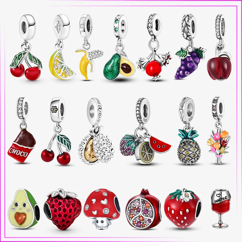 Charm Jewelry 925 Sterling Silver Fruit Series Avocado Cherry Charm Pendant For Original DIY Bracelet Strawberry Beads Gift Women