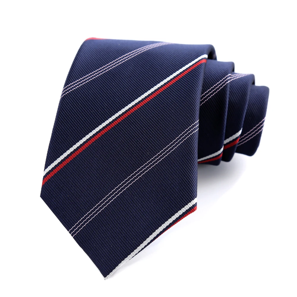 

New 8CM Mens Necktie Striped Ties For Man Groom Groomsman Navy Blue Jacquard Woven Polyester Ascot Formal Party Accessories