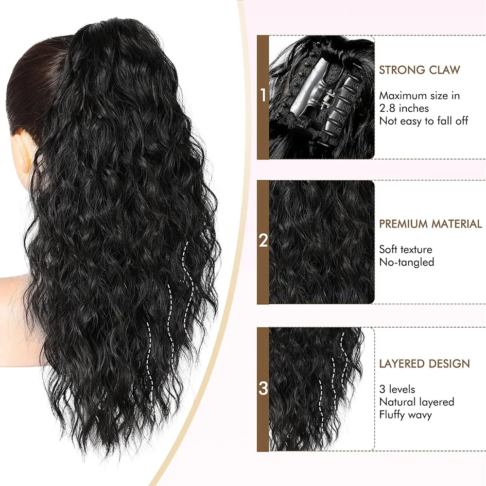 Chic Curly Wave Claw Clip Ponytail Extension Natural-Looking Easy Use Synthetic Hair for Everyday Elegance