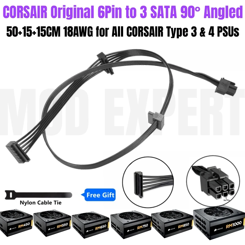 Cavo Alimentazione SATA 6Pin Da 1 Maschio A 4 – Per Corsair RM850 / RM1000, Lunghezza 85cm - Foto 6