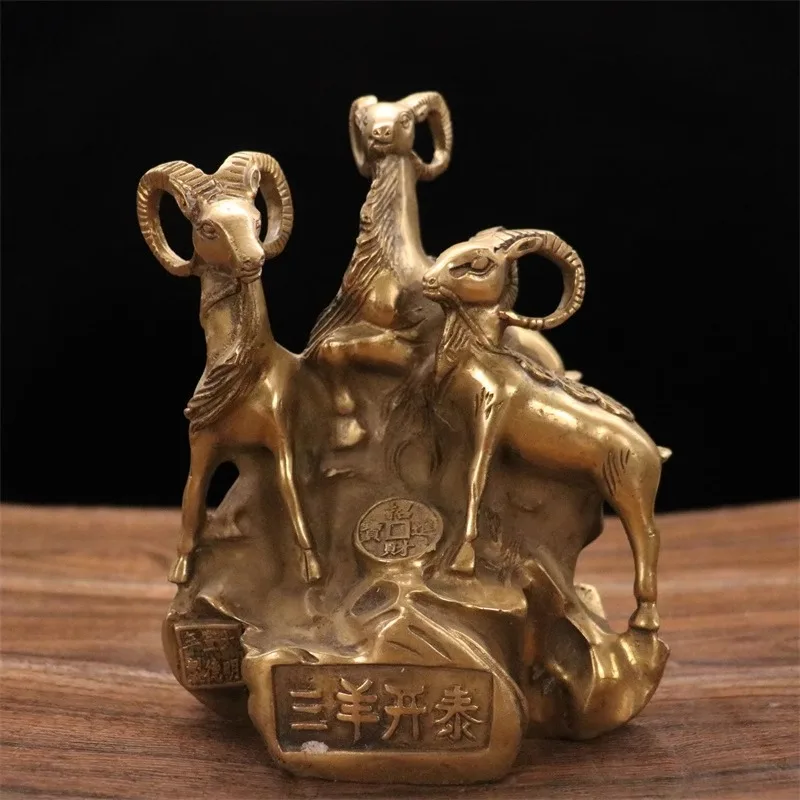 

Pure Copper Three Rams Bring Bliss Sheep Ornament Chinese Zodiac Sign of Sheep Household Advanced Living Copper Sheep