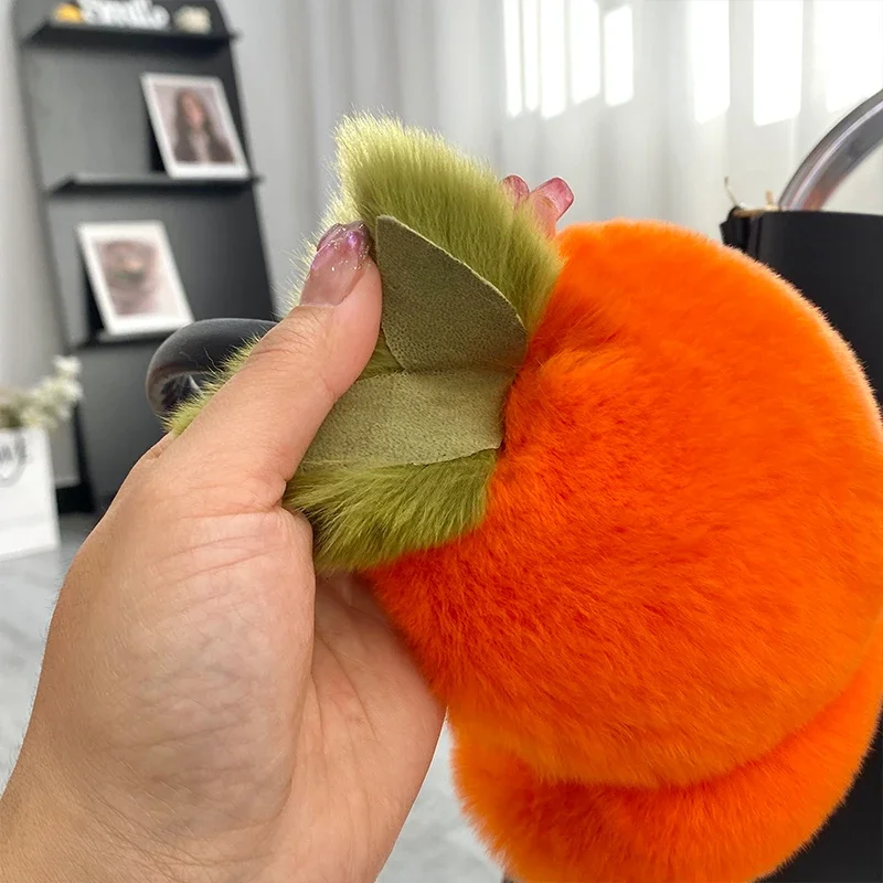 MPPM Real Rex Rabbit Fur EarMuffs Winter Ear Warmer Women Girls Cute Persimmon Ear Cover