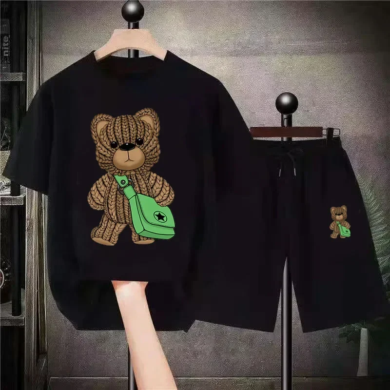 Cute Bear Full Sleeve Black Shirt N Trouser 2pcs Set