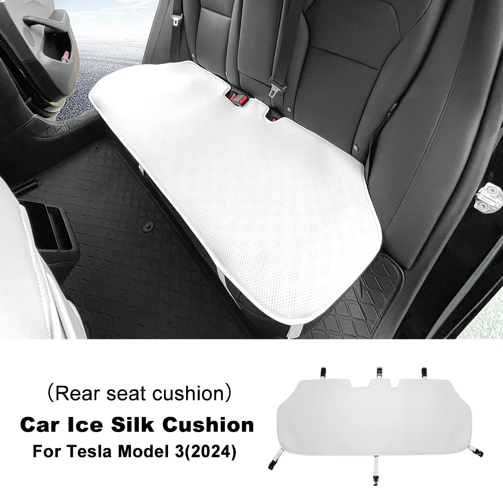 FDAIUN For Telsa Model 3 2024 Car Front And Rear Seat Covers Seat Protector Ice Silk Car Back Seat Cover Non-Slip Breathable Car Accessories Black (Seat Cushion Rear X 1 Rear