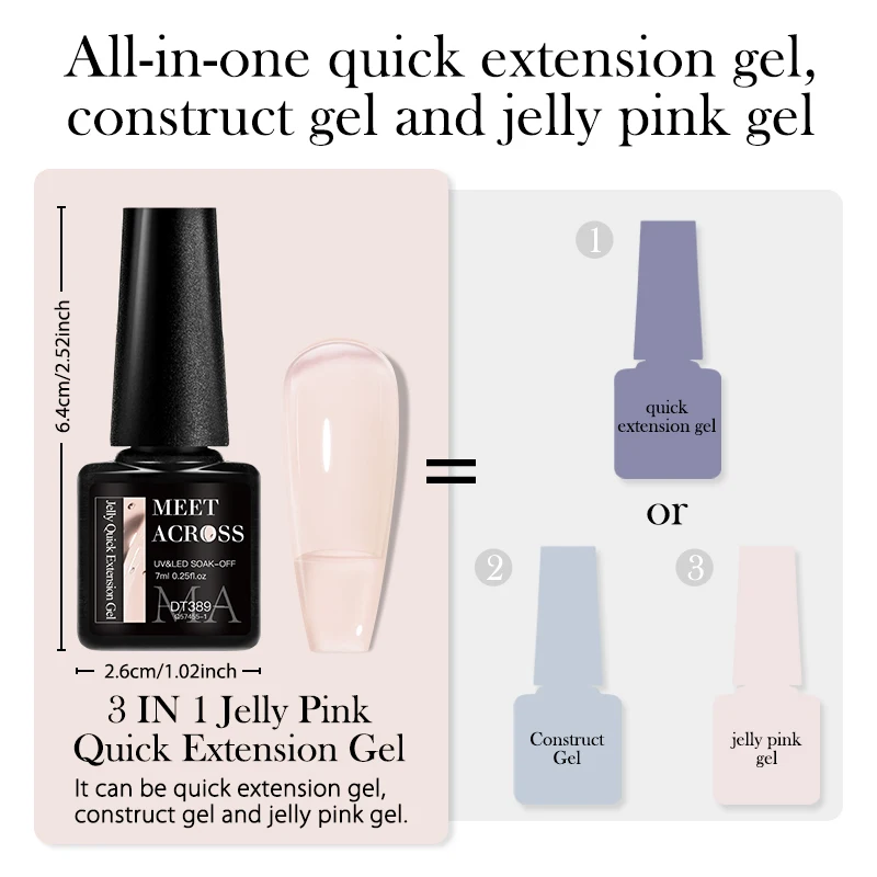 MEET ACROSS 6Pcs/Set Jelly Nude Pink Black Quick Extension Gel Nail Polish Transparent Finger Prolong Construction Nail Art Gel 6