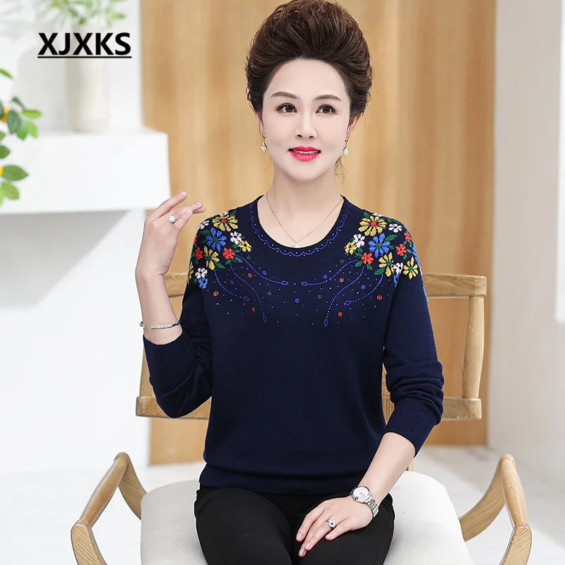 

XJXKS Fashion Print Women's Sweater 2022 Autumn Winter Latest Loose Plus Size S-5xl Wool Knit Pullover