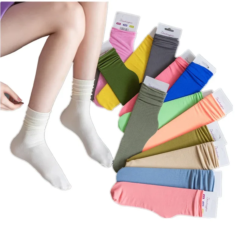 Japanese Korean Women Ice Thin Loose Calf Tube Socks Summer Nylon Socks Fashion College Style Solid Color women socks