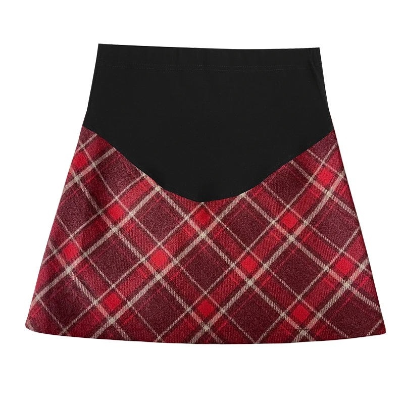 Autumn Winter Maternity Red Plaid Skirt Japanese Style High Waist Pregnant Woman Mini Skirt Slim Pregnancy Woolen A-line