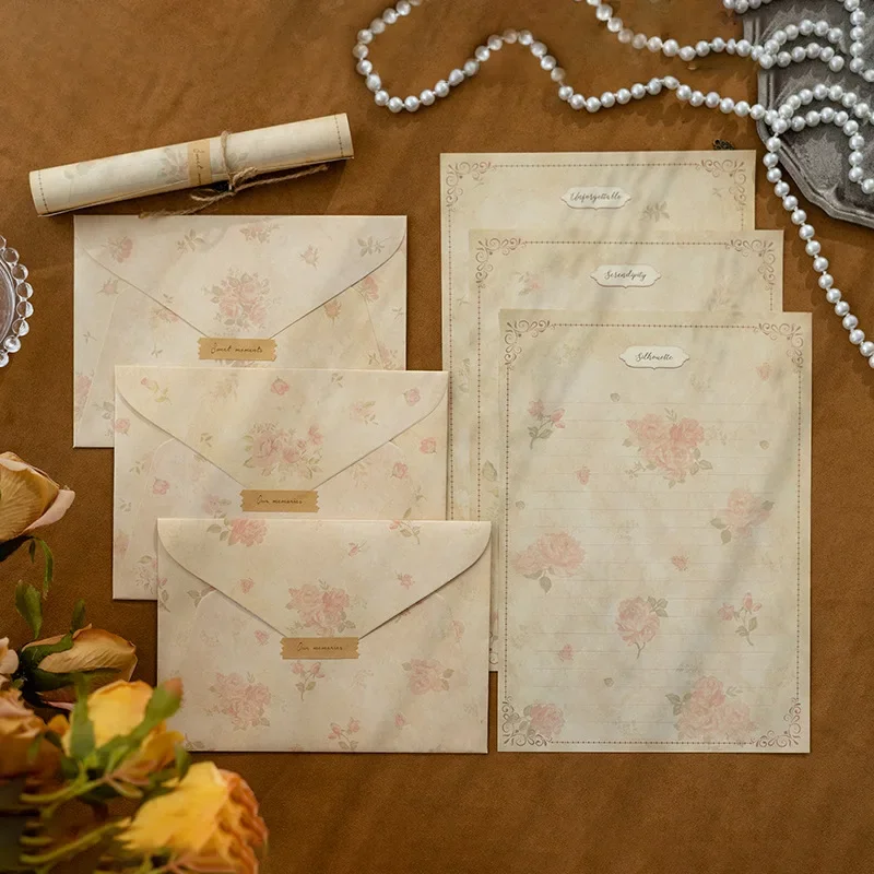 Romantic Floral Envelopes Set Letter Pads Sealing Stickers Invitation Cards Cover for Wedding Party Events Office Supplies 13pcs,kraft paper envelopes