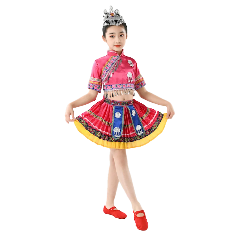 

Children Chinese style minority girl Miao costume Dong dance costume Zhuang girl performance costume
