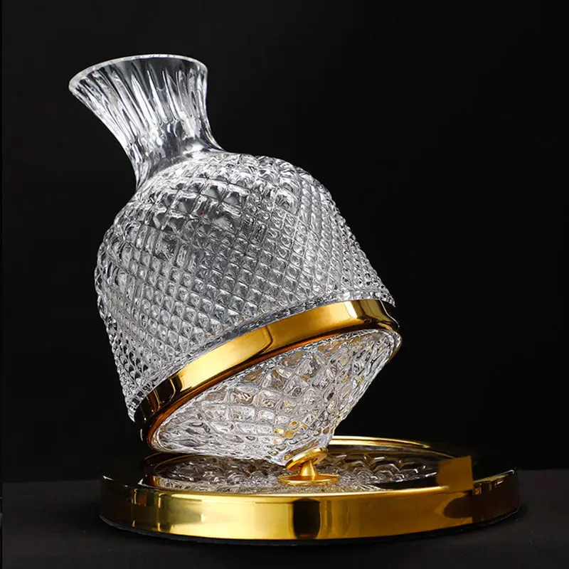 Rotary Gyro Tumbler Decanter with Lid Relief Carving Glass Separator  Lead-free Crystal Glass Wine Bottle