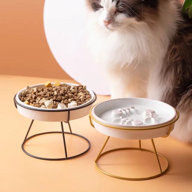 New Practical Cat Bowl Ceramic Slow Food Plate Bowl Slow Food Anti Choking Grain Bowl High Foot Protection Spine Anti Black Chin