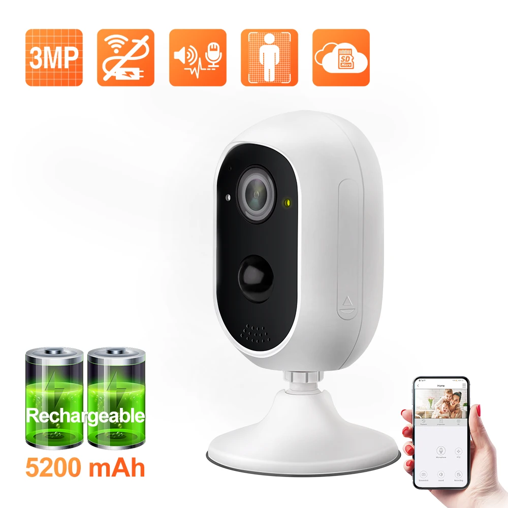 Techage-3MP-Wireless-Mini-Battery-IP-Camera-Solar-Power-Rechargeable ...