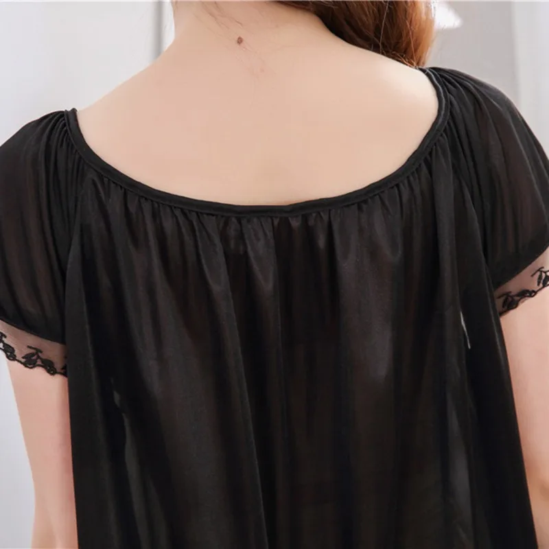 Ice Silk Lace Long Sleepwear V-neck Sleepwear Set Nightdress Homewear Nightwear Pyjamas Female Nightgown Loose Plus Size