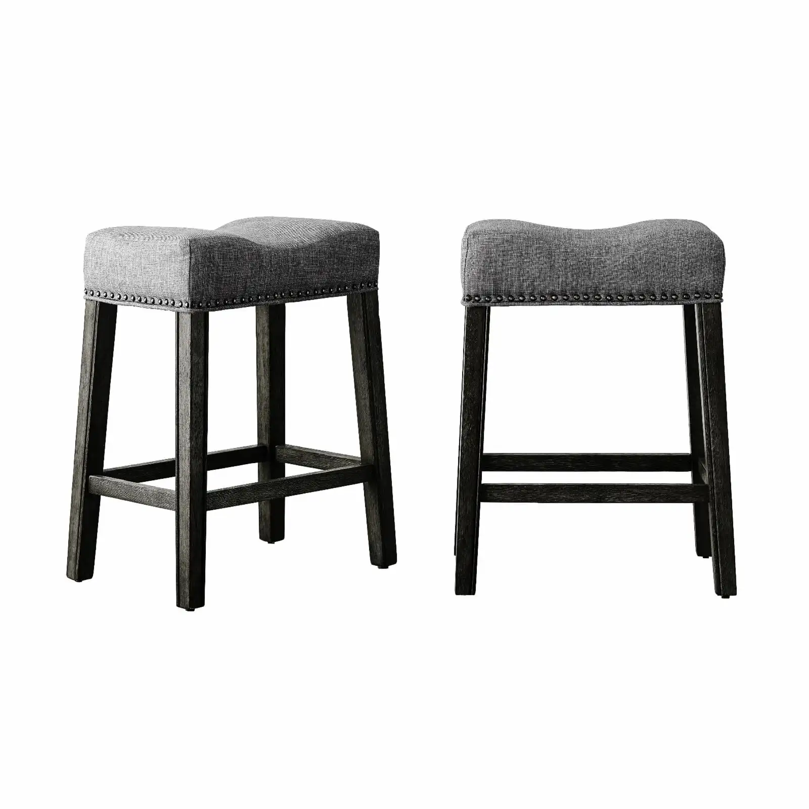 

Set of 2 Counter Height Chair Gray Fabric Barstool Kitchen Solid Wood Bar Stools