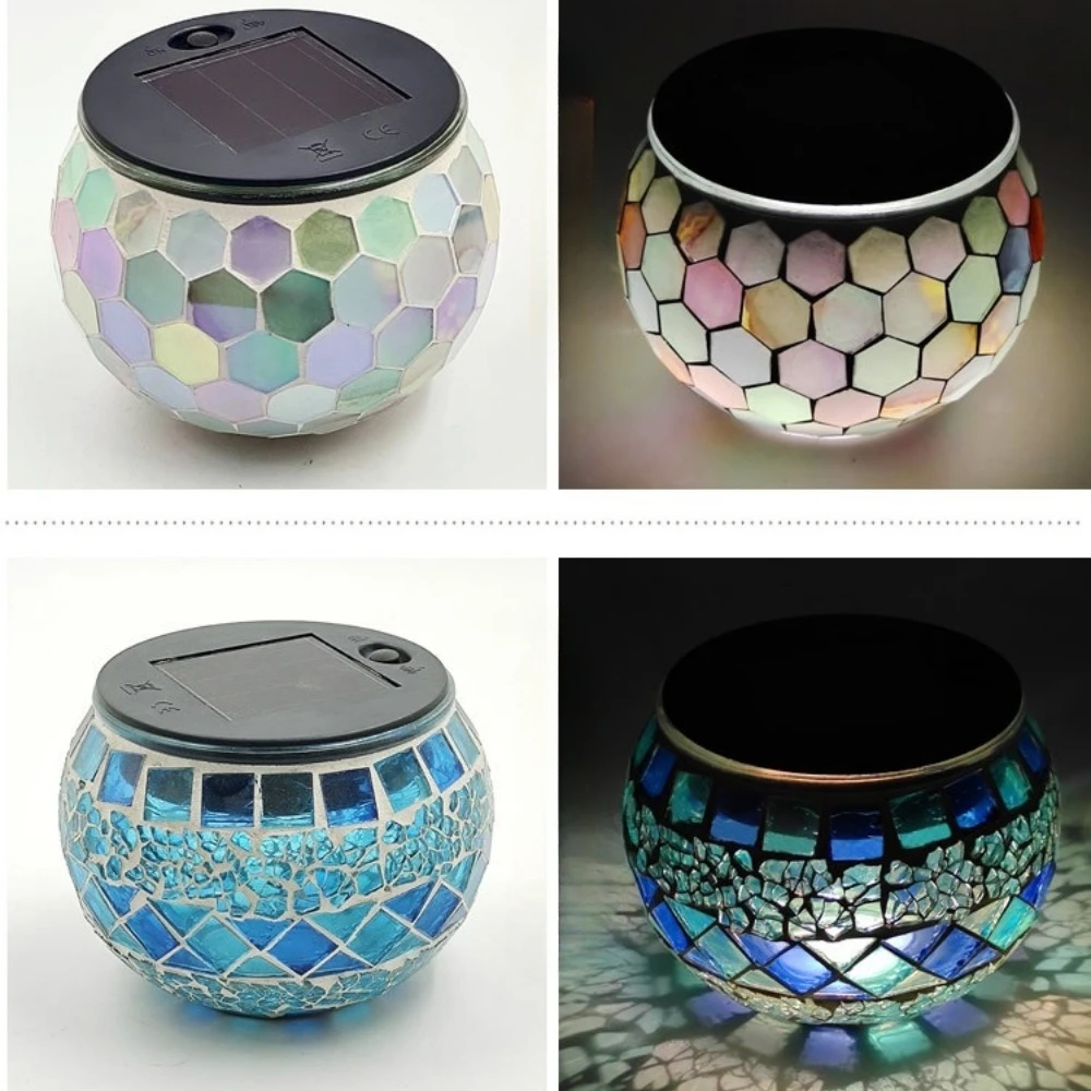 

Ball Garden Light Table LED Night Lamp Solar Powered Mosaic Glass Holiday Festival Birthday Atmosphere Lights