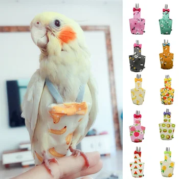 Parrot Diaper With Bowtie Small Cute Colorful Fruit Floral Cockatiel Pigeons Pet Birds Flight Suit Clothes Bird Accessories