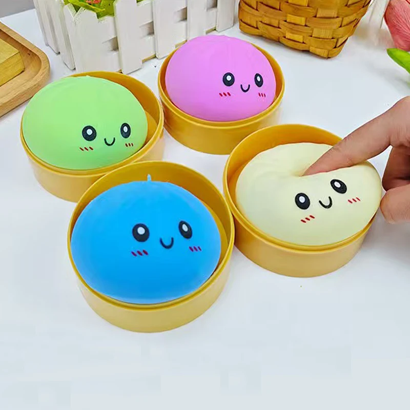 Charming Dumpling Squishy Stress Relief Toy with Bamboo Steamer Box – Slow Rebound Desk Decor Gift