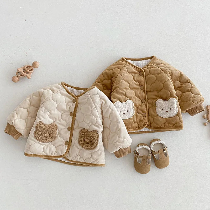 Kids Jackets Korean Baby Winter Clothes Cute Bear Double Sides Outerwear Boys Girls Autumn Jacket Fashion Children Padded Top Clothing