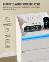 Набор прикроватных столиков Hzuaneri из 2 предметов с 3 ящиками, прикроватный столик с зарядной станцией и светодиодом, 2 порта переменного и USB для спальни, белый — изображение 4