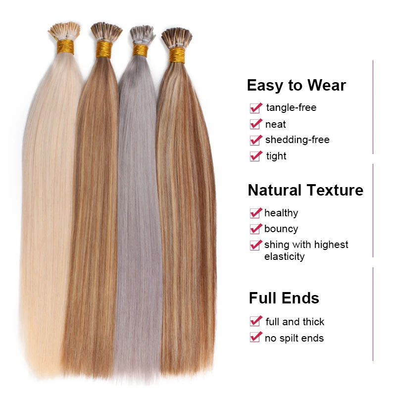 Natural Human Fusion I-Tip Hair Extensions: 50pcs/Set, Various Lengths & Colors Available - Image 3