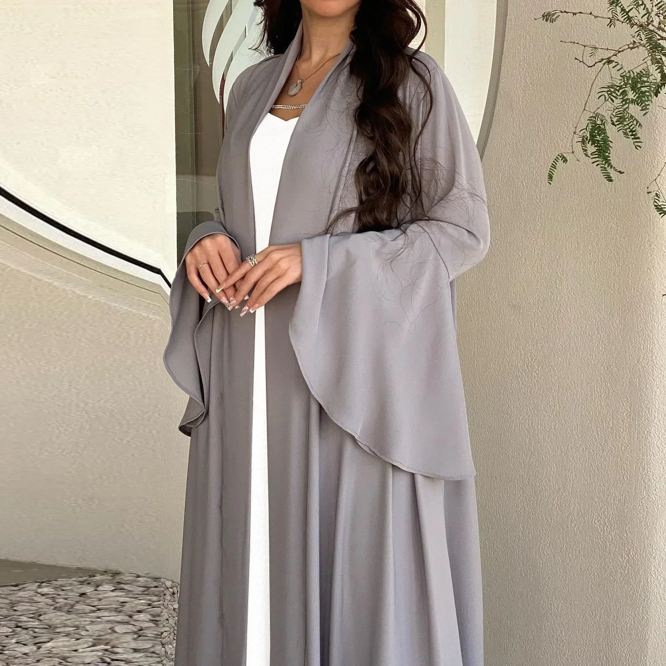 Open Abaya Kimono Turkey Cardigan Muslim Long Dress Ruffle Sleeves Abayas for Women Dubai Islamic Outfit Kaftan Femme Musulmane