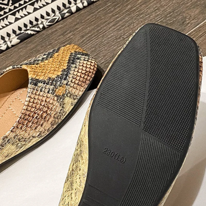 Lady Yellow Snake Texture Flats Square Toe Low Top Soft Shoes Comfortable 35-40 Plain Mixed Colors Outdoor Daily Leisure Slip-On