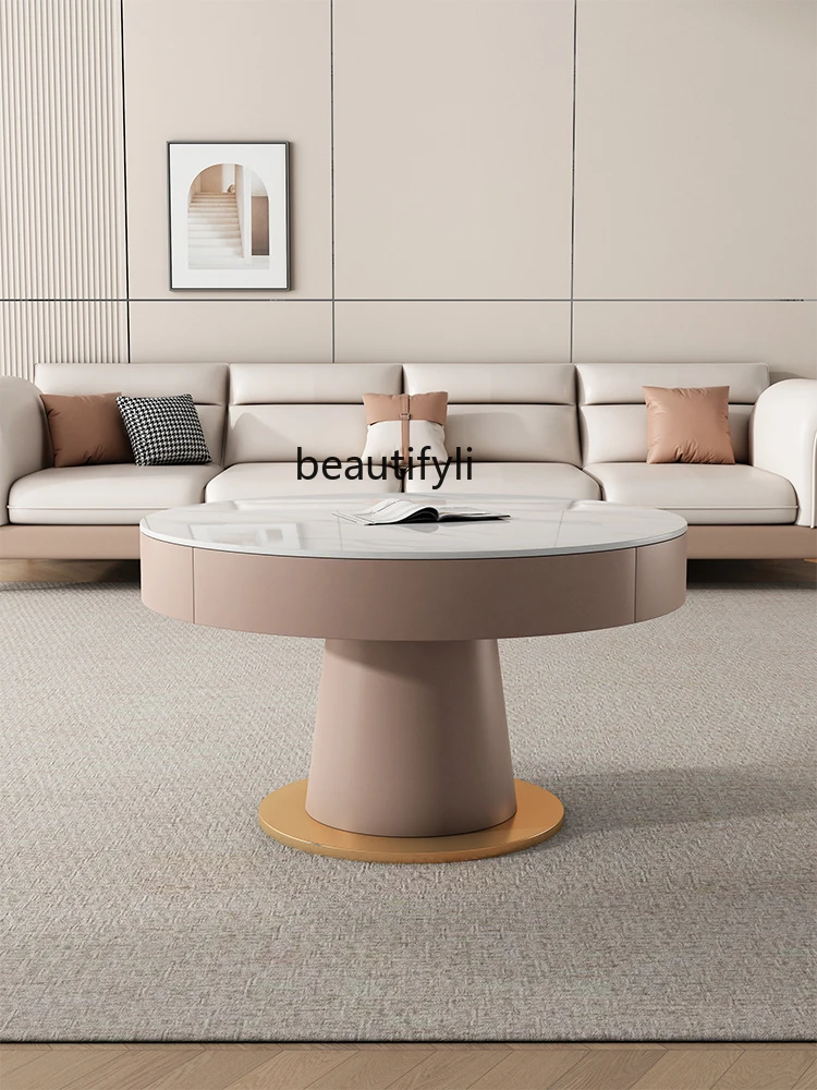

round Lifting Coffee Table Dual-Use Simple Living Room Small Apartment Automatic Voice Lifting Coffee Table