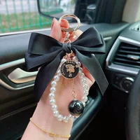 Grand nœud papillon à la mode, chaîne de perles, pendentif de voiture pour femmes, fourre-tout, ornement suspendu 6