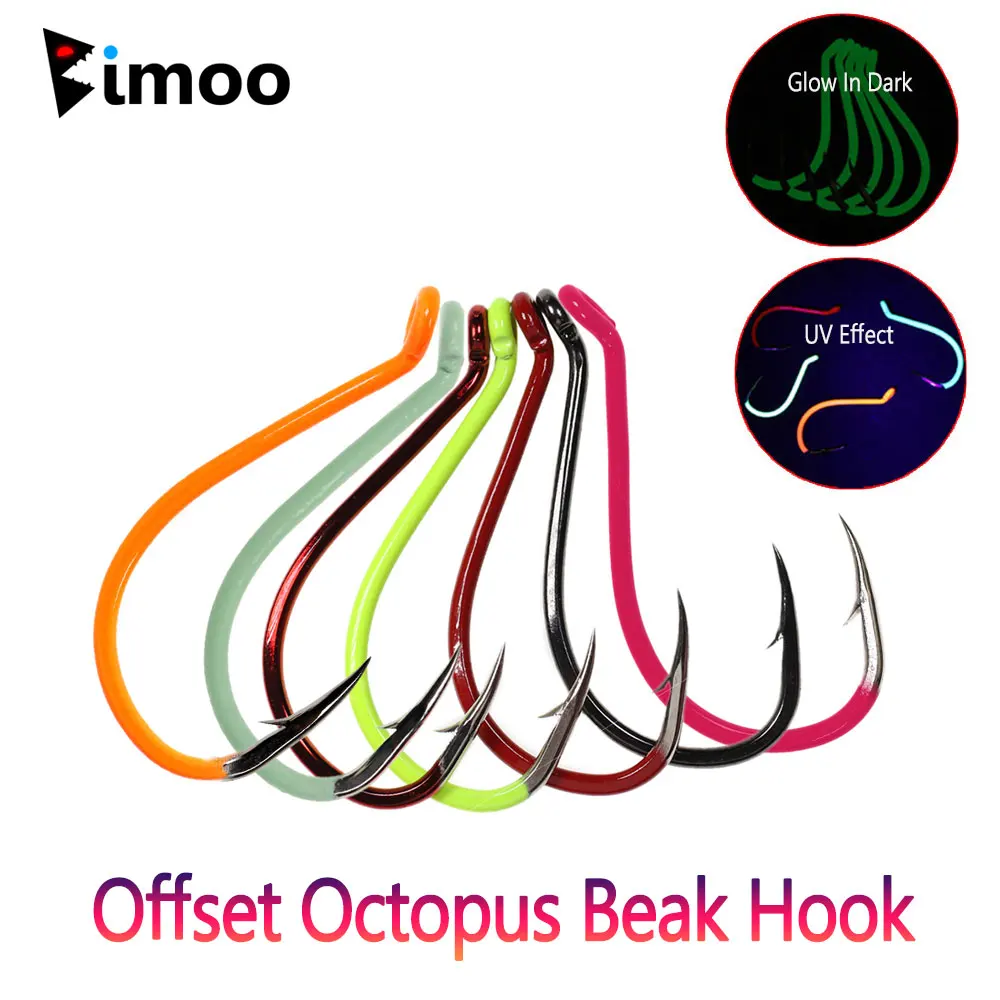 Bimoo #10~ #10/0 Luminous UV Offset Octopus Beak Hook W/ Extra Long Point  Freshwater & Saltwater Resistance Fish Hook Bait Hook